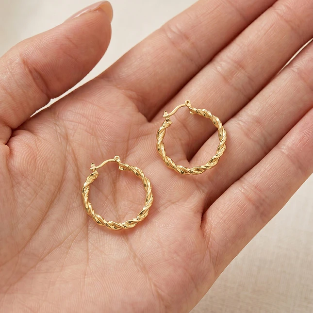 Aretes Candongas Entorchadas Oro Laminado 18k 3