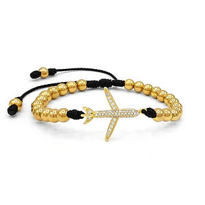 Pulsera Avión Balines Acero Dorado Rodio con Circones