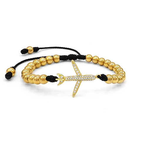 Pulsera Avión Balines Acero Dorado Rodio con Circones