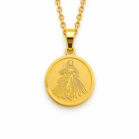 Cadena con Jesús de la Misericordia Acero Dorado