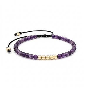 Pulsera Piedras Amatista Natural y Balines Oro Laminado 18k (4mm)