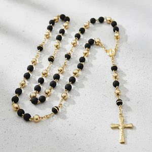 Rosario Camándula Neopreno Negro y Oro Laminado 18k (6mm)