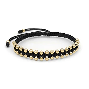 Pulsera Tejida Cordón Negro Oro Laminado 18k (4mm)