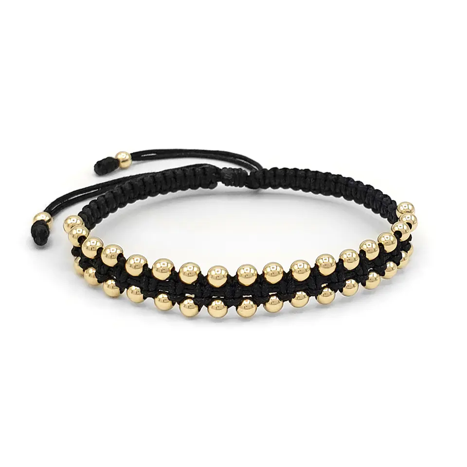Pulsera Tejida Cordón Negro Oro Laminado 18k (4mm) 1