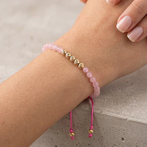 Pulsera Cuarzo Rosado Oro Laminado 18k Diamantado (4mm)