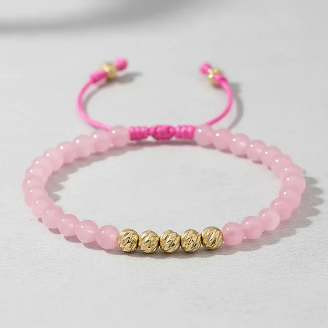 Pulsera Cuarzo Rosado Oro Laminado 18k Diamantado (4mm) 3