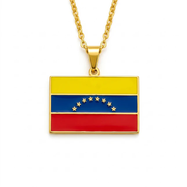 Cadena con Dije Bandera de Venezuela Acero Dorado 1