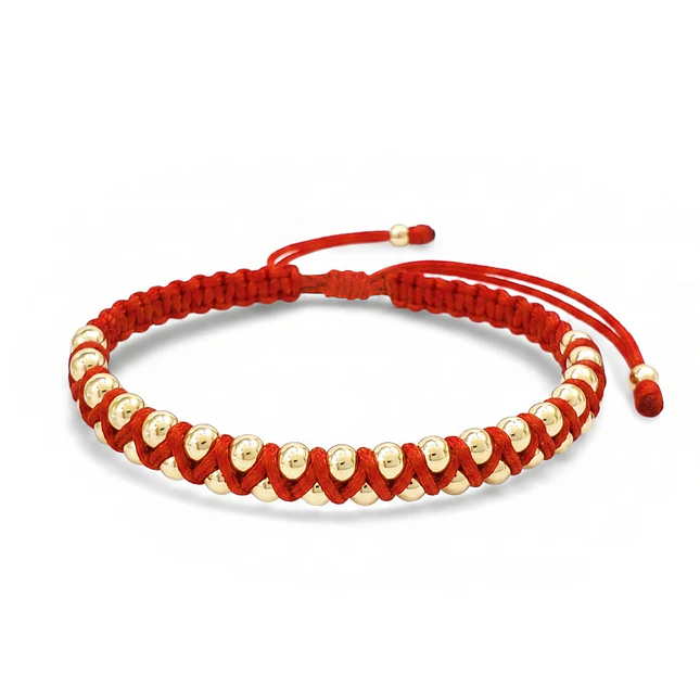 Pulsera Hilo Rojo Tejido Macramé Oro Laminado 18k 1