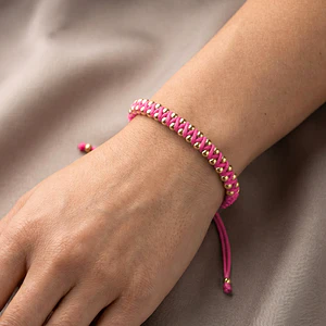 Pulsera Tejido Macramé Rosado Oro Laminado 18k