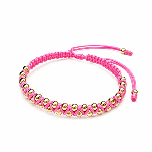Pulsera Tejido Macramé Rosado Oro Laminado 18k