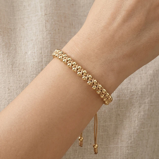 Pulsera Tejido Macramé Dorado con Oro Laminado 18k 2