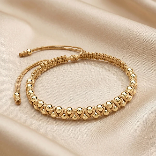 Pulsera Tejido Macramé Dorado con Oro Laminado 18k 3
