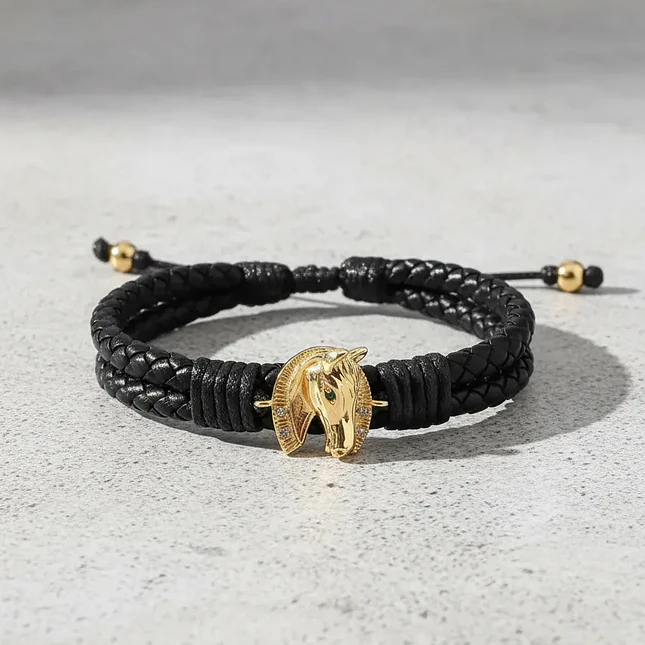 Pulsera Caballo Herradura Cuero Trenzado Acero 5