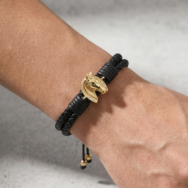 Pulsera Caballo Herradura Cuero Trenzado Acero 2