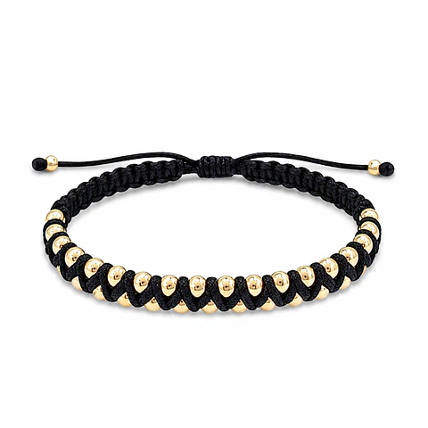 Pulsera Tejido Macramé Negro con Oro Laminado 18k