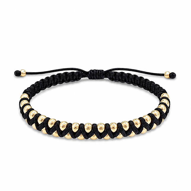 Pulsera Tejido Macramé Negro con Oro Laminado 18k 1