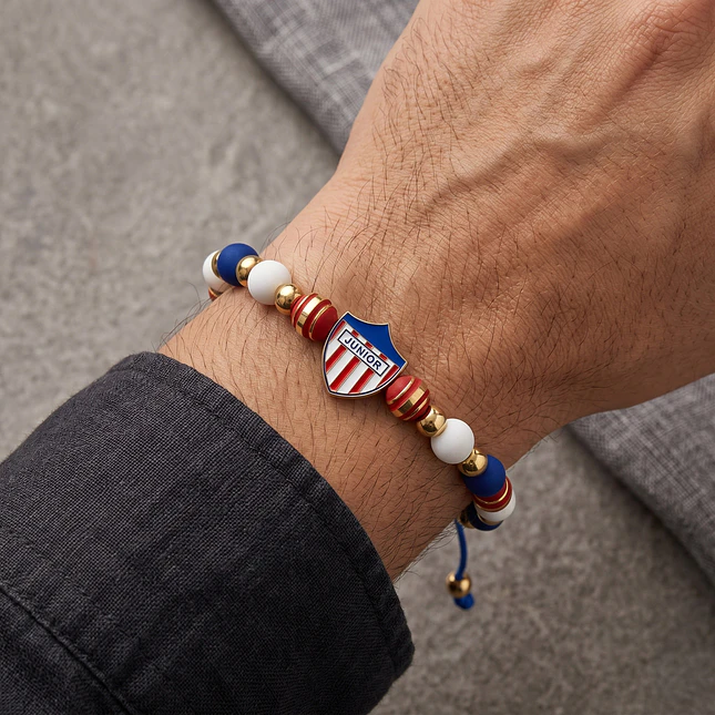 Pulsera Escudo Junior Rodio Acero Dorado y Neopreno 2