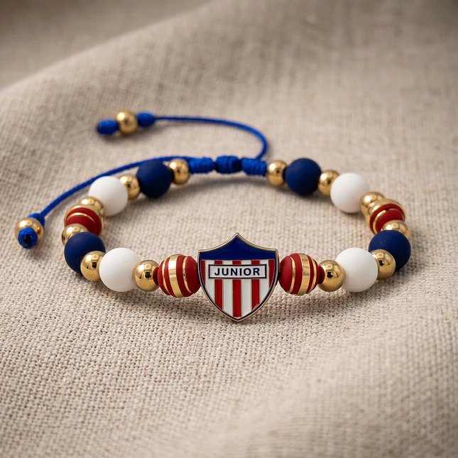 Pulsera Escudo Junior Rodio Acero Dorado y Neopreno 3