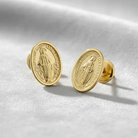 Topos Aretes Virgen Milagrosa Oro Laminado 18k