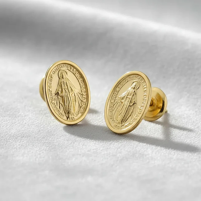 Topos Aretes Virgen Milagrosa Oro Laminado 18k 2