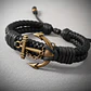 Pulsera Cuero Trenzado Negro Ancla Zamak Marinera - Miniatura 3