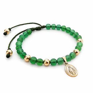 Pulsera Virgen Milagrosa Piedra Jade y Oro Laminado 18k
