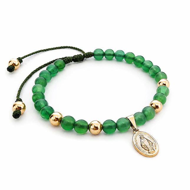 Pulsera Virgen Milagrosa Piedra Jade y Oro Laminado 18k 1