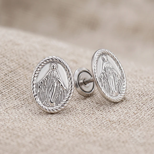 Topos Aretes Virgen Milagrosa Plata Ley 925 3