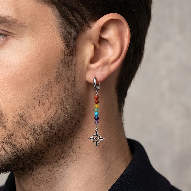 Arete Solitario 7 Chakras con Nudo de Bruja 2