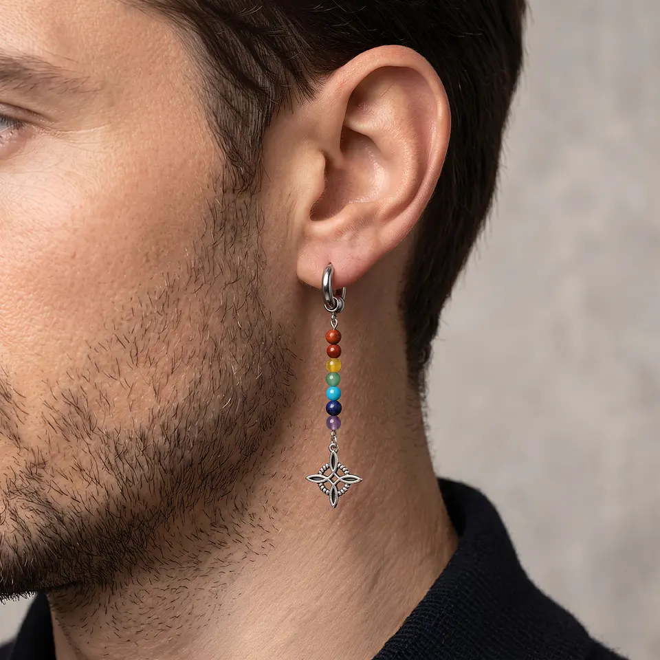 Arete Solitario 7 Chakras con Nudo de Bruja 2