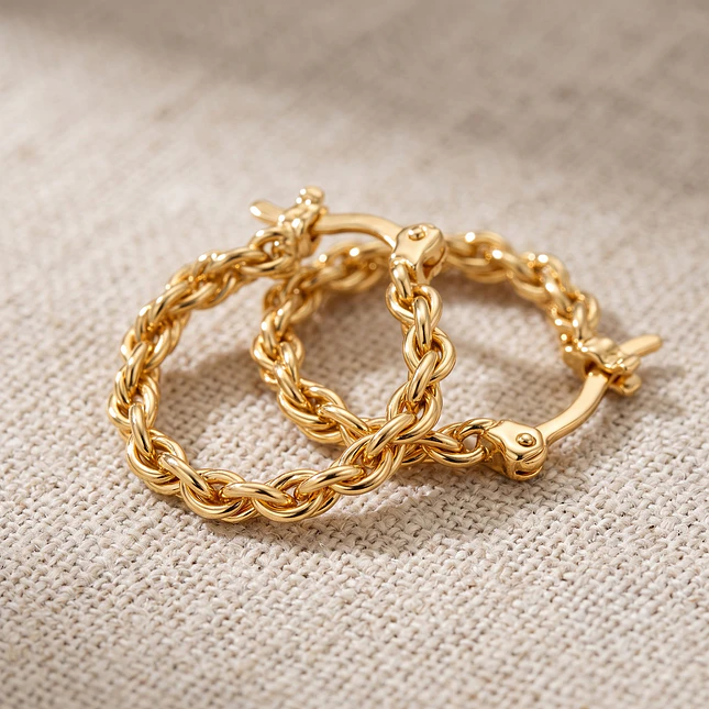 Aretes Candongas Entrelazadas Oro Laminado 18k 4