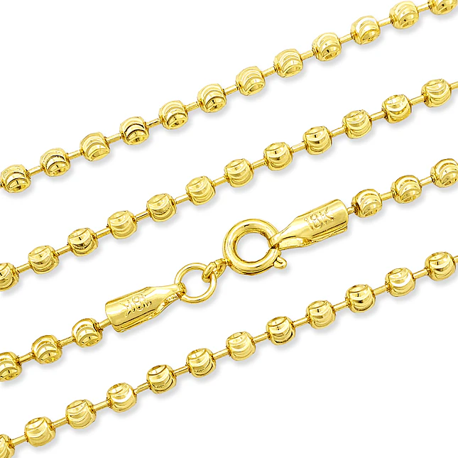 Cadena Oro Laminado 18k Estilo Militar Balines Diamantados (3mm x 60cm) 1