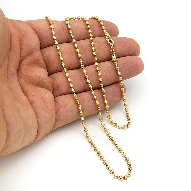 Cadena Oro Laminado 18k Estilo Militar Balines Diamantados (3mm x 60cm) 3