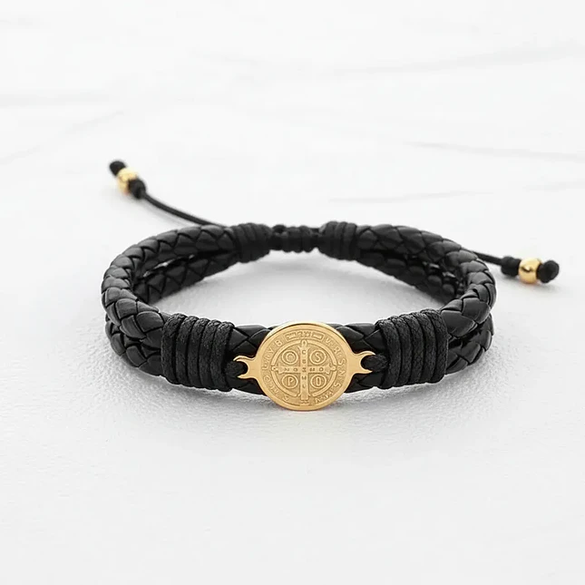 Pulsera Santa Cruz Cuero Trenzado Acero 4