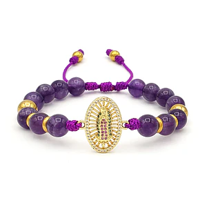 Pulsera Virgen Guadalupe Piedra Amatista Acero y Rodio