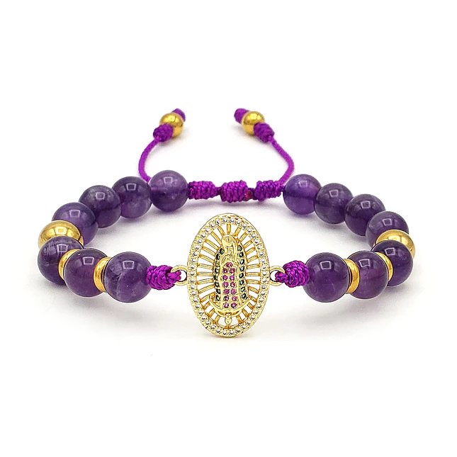 Pulsera Virgen Guadalupe Piedra Amatista Acero y Rodio 1