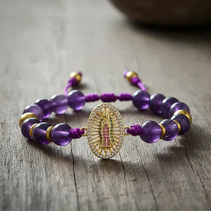 Pulsera Virgen Guadalupe Piedra Amatista Acero y Rodio