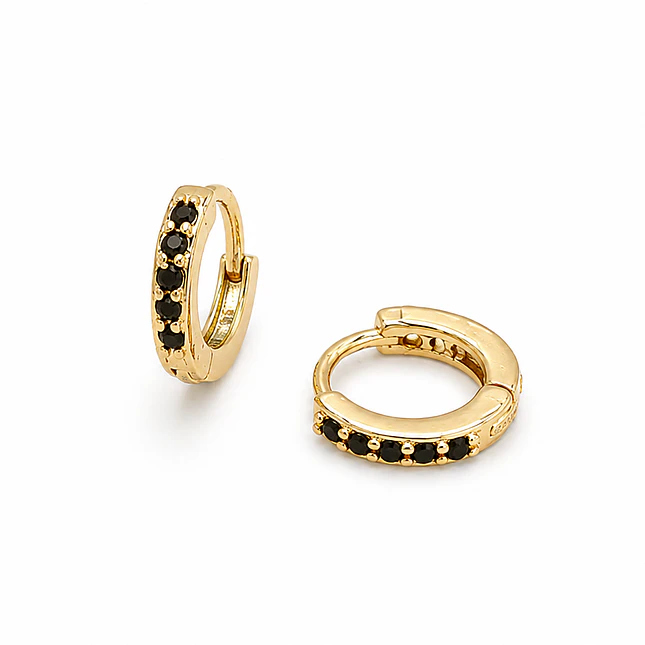 Aretes Candongas Pequeñas Oro Laminado 18k Circones Negros 1