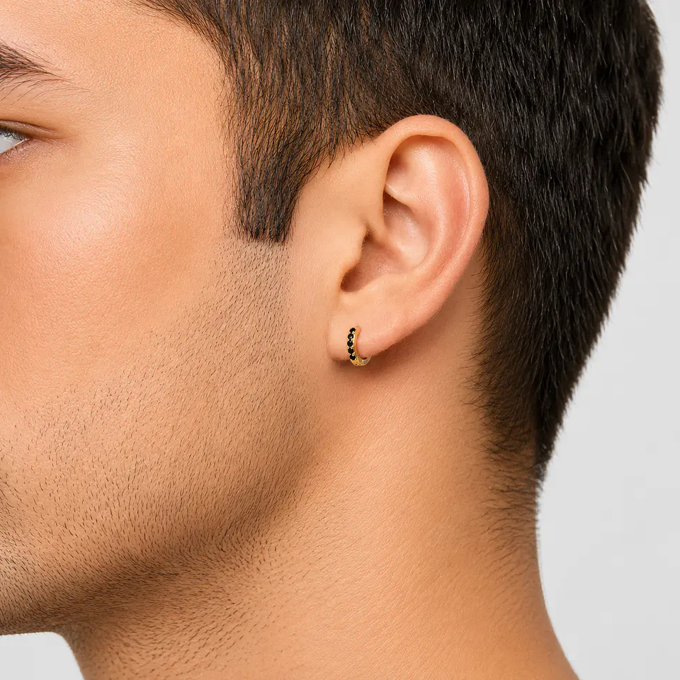 Aretes Candongas Pequeñas Oro Laminado 18k Circones Negros 2
