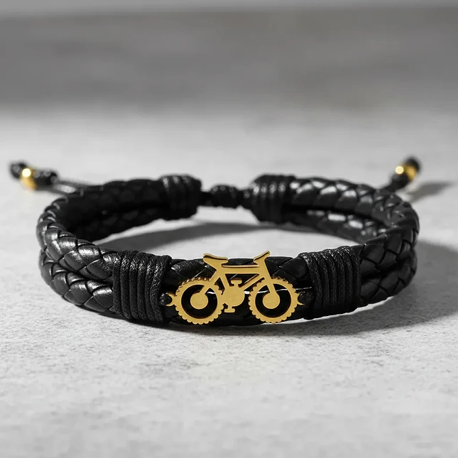 Pulsera Bicicleta Cicla Cuero Trenzado Acero 3