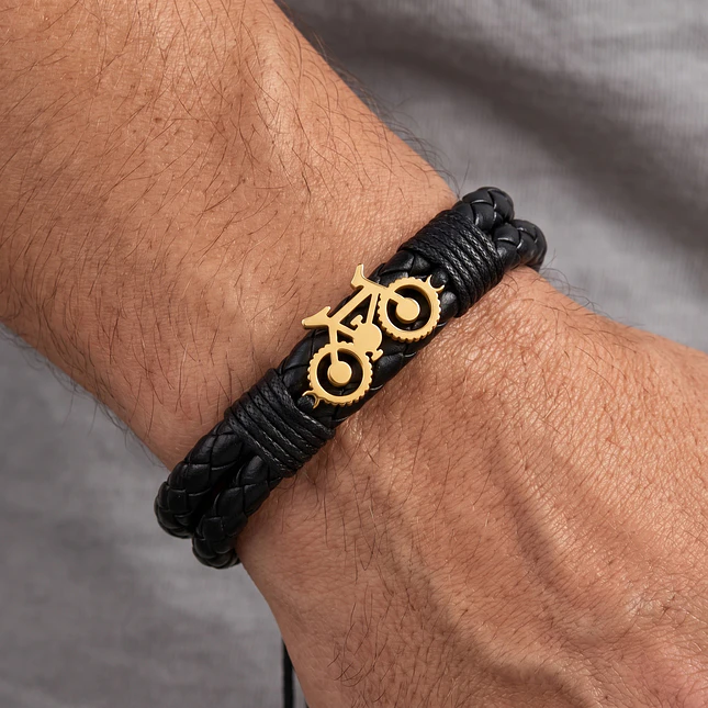Pulsera Bicicleta Cicla Cuero Trenzado Acero 2