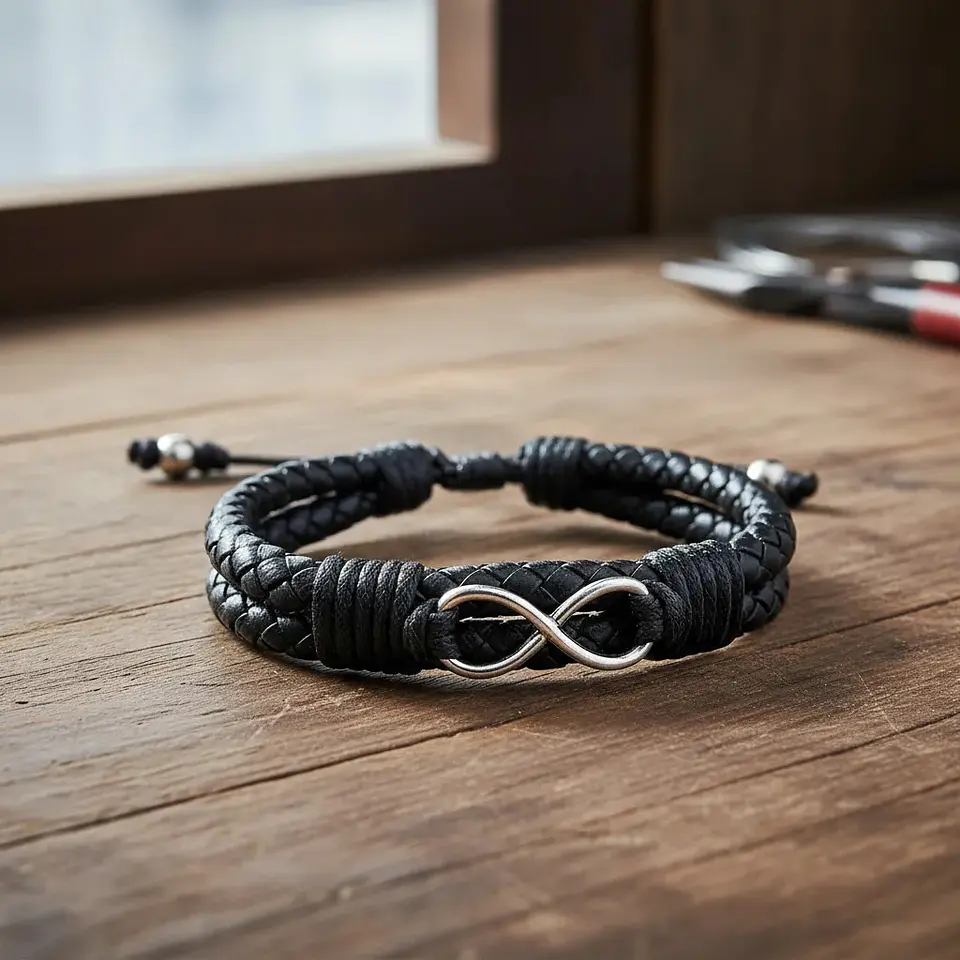 Pulsera Infinito con Cuero Trenzado Doble 4