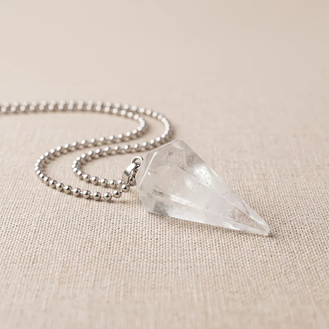 Collar Péndulo Cuarzo Cristal Cadena Acero Inoxidable