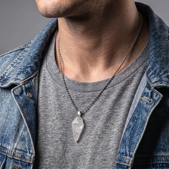 Collar Péndulo Cuarzo Cristal Cadena Acero Inoxidable 3
