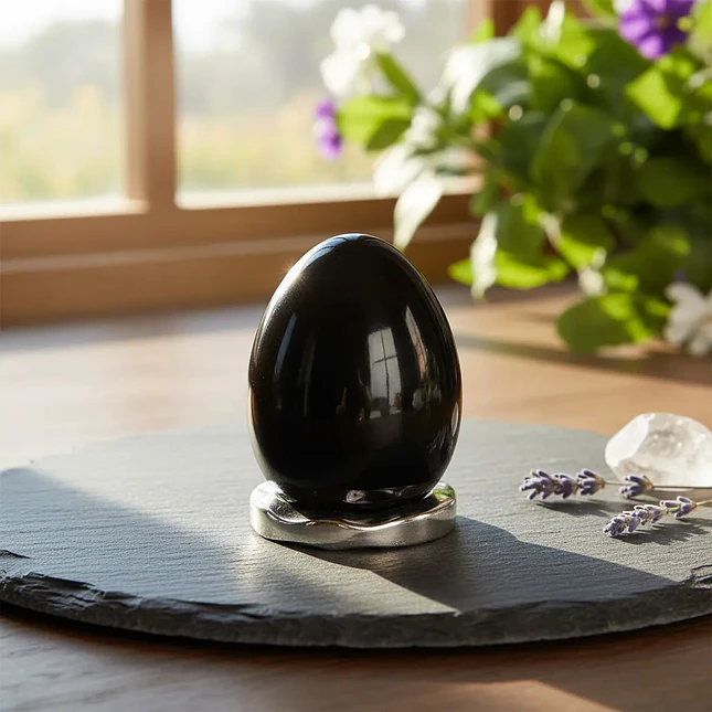 Huevo Yoni Piedra Obsidiana Negra - Protección y Sanación 2