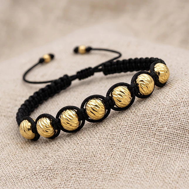 Pulsera Oro Laminado 18k Balines Diamantados 8mm 3