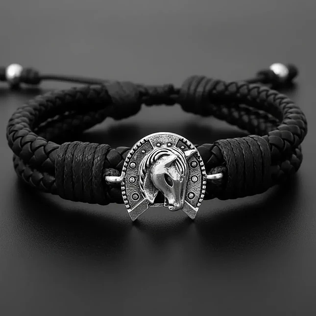 Pulsera Caballo con Herradura Cuero Trenzado 3