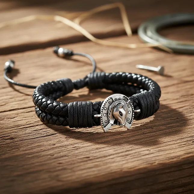 Pulsera Caballo con Herradura Cuero Trenzado 5