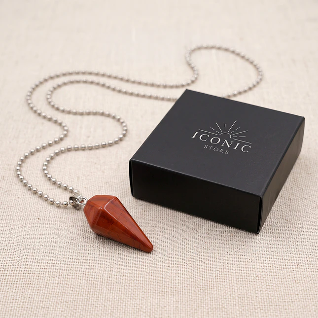 Collar Péndulo Piedra Jaspe Rojo con Cadena de Acero 3