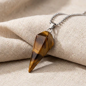 Collar Péndulo Piedra Ojo de Tigre con Cadena Acero